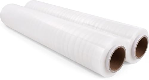 Commerline Transparent Stretchfilm | 2 Rullar - 40 cm, 700 g, 110 m | Plastfolie & Skyddsfilm för Flytt, Möbler och Pall | Förpackningsfilm & Wrapfilm