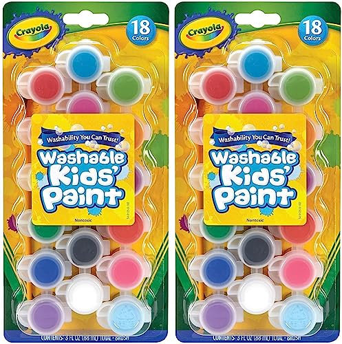 CRAYOLA Washable Paints and Brush - Assorted Colours (Pack of 36), Perfect for Any Arts and Crafts Needs - Easily Washable, Ideal for Kids Aged 3+