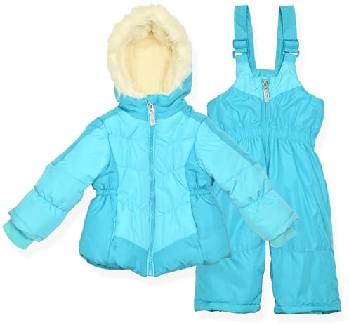 Arctic Quest Girls' Bib Snow Pants and Ski Jacket Water-Resistant Snowsuit For Kids Winter Hooded Jacket, Lightbluebird, 4
