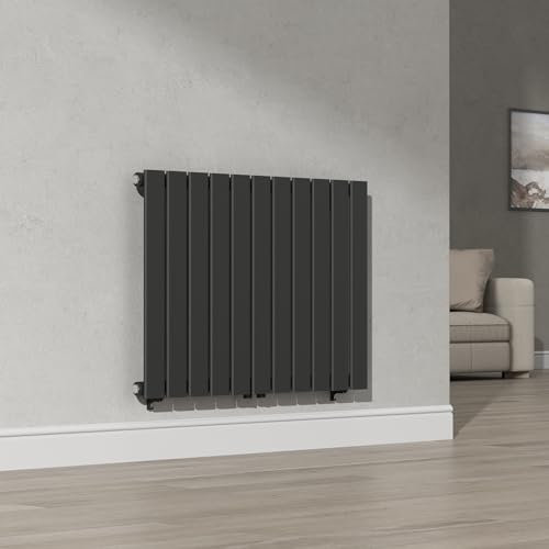 [neu.haus] Radiadores de Panel Monocapa Radiador de Diseño Plano Calefactor de Baño Salón de Agua Caliente de Pared Conexión Inferior Central 616W Acero 60 x 80 cm - Negro