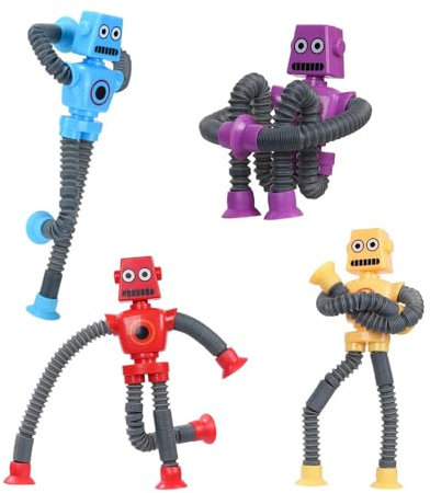 HONGECB Juguetes Robot Telescópicos, 4 Piezas Robot Juguete Ventosa, Robot de Juguete telescópico, Juguete de Robot de Alivio de Estrés, Juguete Robot Ventosa Telescópica, para Niños