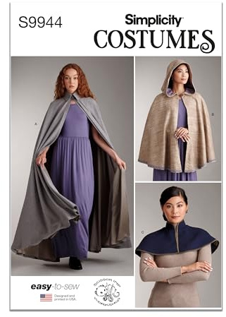SIMPLICITY Sewing Pattern SS9944A Misses' Capelet and Cape in Two Lengths by Scissor IMP Workshop A (XS-S-M-L-XL)