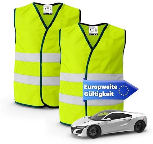 POWR CAR 2X Warnwesten Auto gelb ISO20471 - Pannenweste & 2025 - Unfallweste Pkw Sicherheitsweste Weste Neongelb reflektierend Auto, Pkw, LKW - Autozubehör