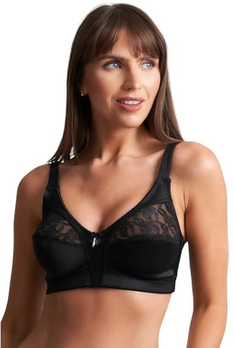 ShopMCR Women’s Non-Wired Full Cup Lace Non-Padded Underwear Bra - Woman Firm Control Soft Full Coverage Cups Bra with Adjustable Straps Everyday Bra (Black, 34DD)
