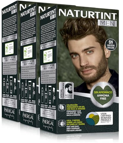 Naturtint Men Biobasiert | Ammoniakfreie permanente Färbung für Männer | 100% graue Haare & Bartfärbung | Natürliche & lang anhaltende Farbe | Natürliche Inhaltsstoffe | 6N Dunkelblond…