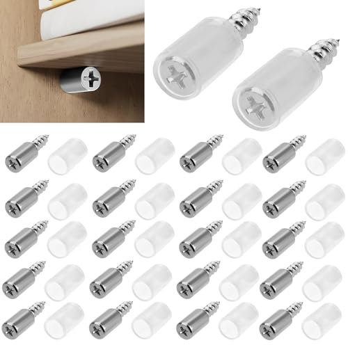 zrfgbxim 50 Pcs Glass Cupboard Shelf Support Pegs, Kitchen Cupboard Shelf Pegs, Self Tapping Screws Cabinet Shelf Support with 50 Clear Non-Slip Sleeve, One-Piece Shelf Pins for Wardrobe Glass Closet