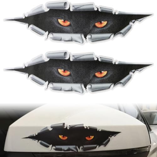 3D Simulazione Stereo Occhi Sbirciare Adesivi per Auto, 2 Pezzi Leopardo Adesivi Occhi Adesivo Autoadesivo Impermeabile Auto Decalcomanie per Auto Finestra Paraurti,Adesivo per auto con occhi di gatto