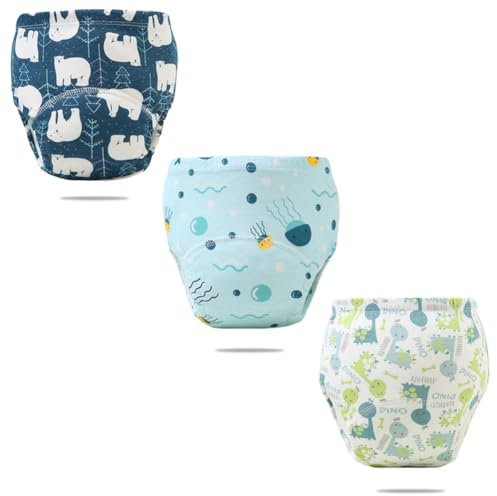 FedMois 3er Pack Baby Kleinkinder Töpfchen Trainingshose Trainerhose, Eisbär, Quallen und Dinosaurier, 3-4 Jahre