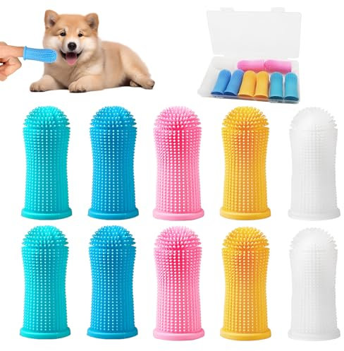 Fingerzahnbürste Hund, 10 Stück Hundezahnbürste 360° Zahnbürste Hund Silikon Katzen Zahnbürste Wiederverwendbar Hundezahnbürste Fingerling für Hunde Katze Zahnpflege