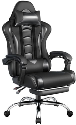 Yaheetech Gaming Stuhl Ergonomischer Gaming Sessel mit Massagefunktion Computerstuhl mit Fußstütze Bürostuhl 90-135° Rückenlehne verstellbar Gamer Stuhl für für Homeoffice und Gaming Schwarz