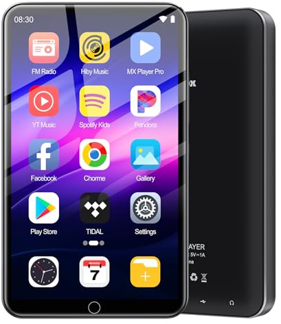 Lettore MP3 da 80GB con Bluetooth e WiFi, lettore MP3 da 4 pollici con Spotify, lettore MP4 portatile Android per bambini, lettore musicale HiFi, Audible, Amazon Music, radio FM,espandibile fino a 1TB