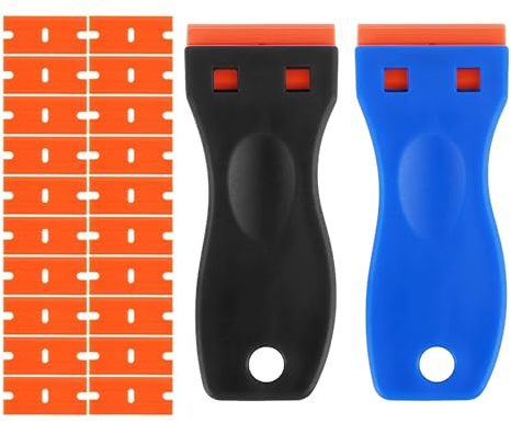 2 Piezas Rasqueta Vitroceramica, Mini Rascador con 20 Cuchillas, Espatula Plastico, Eliminador de Residuos Adhesivos，Rasquetas para Raspar Pegatinas de Coches, de Vidrio, Vinilo Pegatinas, Etiquetas