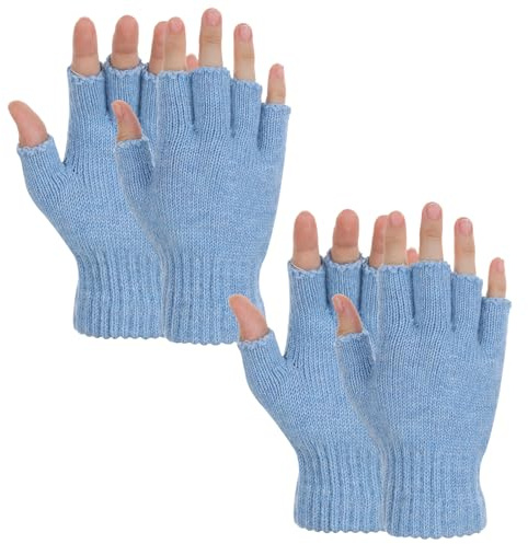 Grevosea 2 Pair Fingerless Warm Gloves - Winter Half Finger Gloves Thickened Knit Touchscreen Stretchy Mittens for Men Women