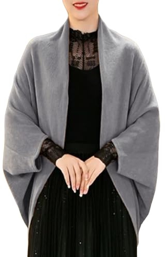 Generisch 2026 chaqueta de invierno para mujer suéter envolvente para bufanda caliente, manta, bufanda con mangas, frente abierto, poncho, pashmina, gris, talla única