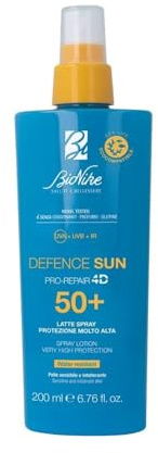 Bionike Defence Sun - Latte Spray Solare SPF 50+, per Pelli Sensibili e Intolleranti, Azione Protettiva dai raggi UVA+ UVB+ IR, Waterproof e non Appiccicoso, Lenisce e Ripara la Pelle, 200 ml