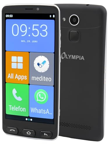 Olympia NEO+ schwarz Seniorenhandy | Senioren Smartphone mit großem Display & Notruftaste | Extra einfache Bedienung | Seniorenhandy mit Whatsapp | Android 15 | Senioren Handy 4G LTE |Seniorenhandys