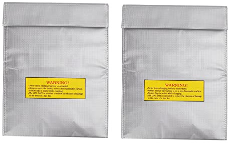 Blaihild Lipo Batteriförvaringsväska Brandsäker PVC-fiber för 2S-6S Lipo Packs Li-ion NiMH - Safe Bag Med Laddningshål 9,06x11,81 Inch Charge With Confidence 2 Pack