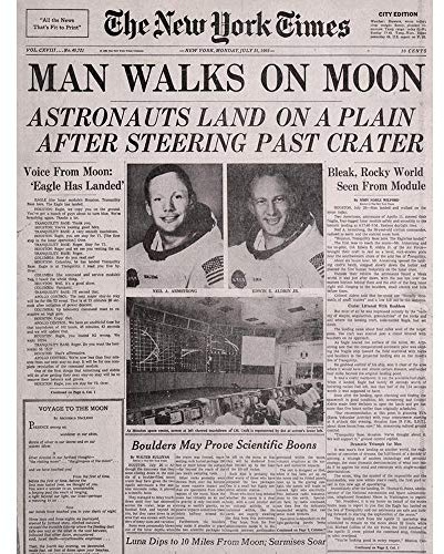 Wee Blue Coo Vintage Space Newspaper Moon Aldrin Armstrong Unframed Wall Art Print Poster Home Decor Premium