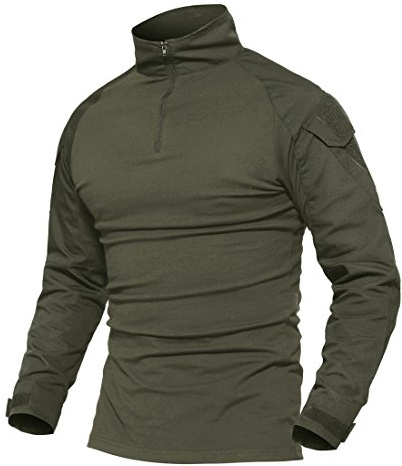 MAGCOMSEN Tactical Shirt Herren Langarm Combatshirt Taktischer Pullover Männer Outdoor Kampfshirt Bundeswehr Hemd Atmungsaktiv 1/2 Reißverschluss Airsoft Shirt Armee Grün L
