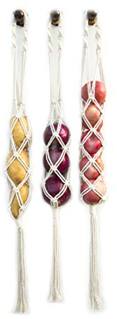Decocove Hanging Fruit Basket - Boho Basket for Potato, Onion and Fruit Storage - Boho Wall Hanging Decor for Kitchen - Macrame Wall Hanging Basket - Set of 3