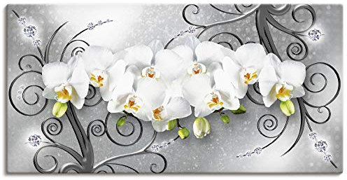 ARTLAND Wanddeko Leinwand Bilder Wandbild 100x50 cm Querformat Abstrakte Bilder Blumen Blüte Orchideen Kunst Abstrakt Weiß U1QV