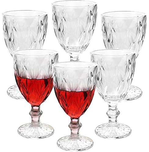 Maredash Wine Glass, Clear Glass Goblet, 12oz Vintage Pattern Embossed High Clear Glass Goblets for Party, Wedding,Prismatic