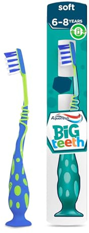 Aquafresh Kids Toothbrush Big Teeth, Developed for children aged 6-8 years old by dental experts in plastic free packaging, soft bristles.