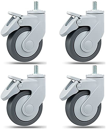 XHALERY Set di 4 rotelle girevoli, rotelle in Gomma con Stelo filettato M12 con Freno, nessun Rumore, per apparecchiature mediche/mobili, portante 270 kg, (4 pollici/100 mm)