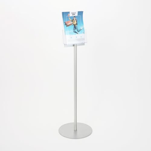 Danieli - Porta Depliant da Terra in Acrilico Trasparente A4 con 1 tasca, per Riviste e Brochure. Porta Volantini Resistente da Utilizzare come Espositore per Ufficio e Negozi. (Alluminio Silver)