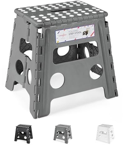 HOUSE DAY 33cm Tritthocker Klappbar - Grau Faltbarer Hocker Tritthocker Tragbarer Klapphocker Faltbar Tritt Klappbar Falthocker Faltbar Klappstuhl Fußhocker falthocker bis 136kg für Erwachsenen