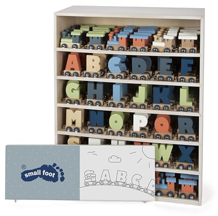 small foot Display in Legno con Lettere per Trenino Polare, 180 Pezzi includono vagono, Locomotive e letterine, Combinabili, 12597, Multicolore, Mostra