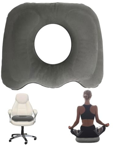 tintoke Asiento Inflable portátil,Cojín Hinchable con Forma de Donut, ergonómico, ortopédico,para sillas de Oficina, sillas de Ruedas, hemorroides, Dolor de coxis, Dolor de Espalda (Gris)