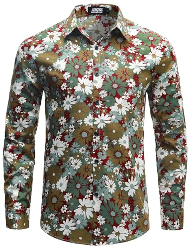 JOGAL - Camicia da uomo a maniche lunghe, vestibilità normale, con motivo floreale stampato, abbottonatura, per il tempo libero, L