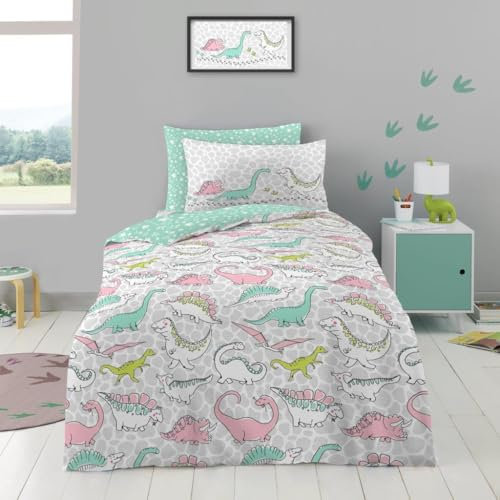 GC GAVENO CAVAILIA Dinosaur Quilt Cover Single | Reversible Jurassic T-Rex Duvet Cover With Matching Pillowcase | Dinosaur Toddler Bedding Kids Bed Linen Set | Multi