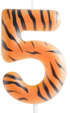 Zi Lan Vela con diseño de rayas de tigre para cumpleaños número 5, decoración de pastel con temática de animales de la selva para niños y niñas, decoración de fiesta de cumpleaños