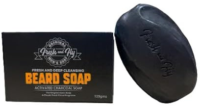Fresh and Fly Charcoal Beard Soap – Deep Cleansing with Tea Tree, Coconut & Aloe Vera for a Healthy, Soft Beard, 100% Organic, TFM 76% (Citrus)