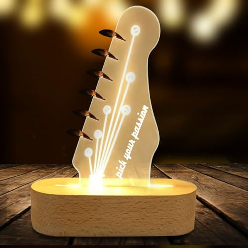 TZQFROCE Light Up Support de médiator de guitare en acrylique avec base en bois Cadeau pour guitaristes