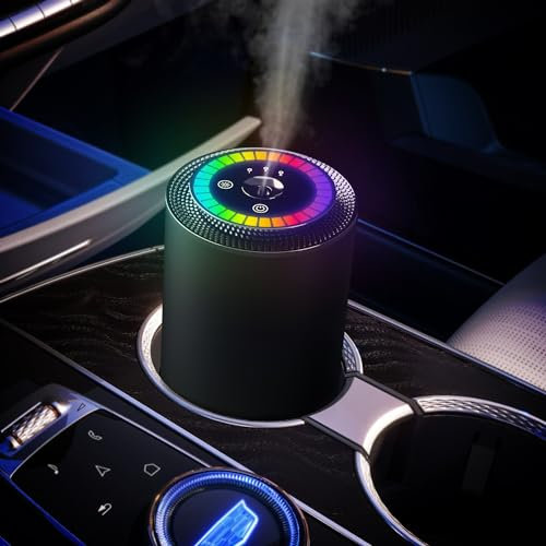 SALUBRITO Smart Car Air Fresheners with Rhythmic Atmosphere Light, Car Aroma Diffuser with 50ml Cologne Perfume, Auto On/Off, Intelligent Induction Vibration, Battery Powered, 4 Month Supply, Black