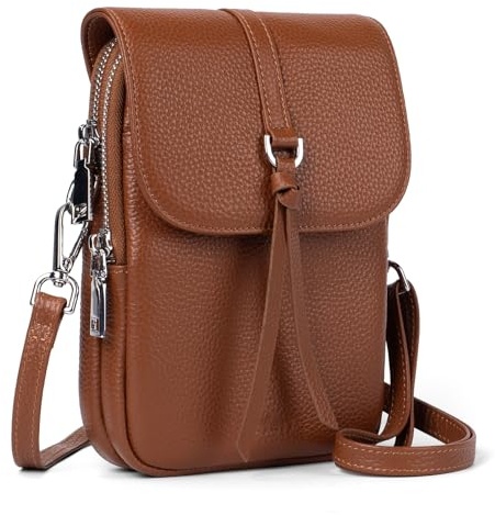 befen Small Cross Body Bag Brown Shoulder Bags Genuine Leather Handbags for Women UK RFID Cell Phone Crossbody Bag for Travel