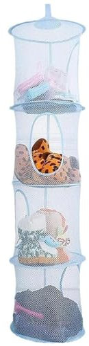 Kuscheltier Aufbewahrung, 4 Stufe Faltbare Hängeaufbewahrung Organizer, Hängeregal Mesh Hängende Netz, Hängender Speicherkorb Kinder, Kuscheltiere Hängeregal für Kleine Kleidung (Blau)