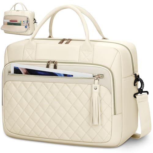 RAINSMORE Borsa Porta PC 17,3 Pollici Borsa Lavoro Donna Impermeabile Borse Computer Borse Documenti Messenger Portadocument per Università Insegnante Ufficio Beige