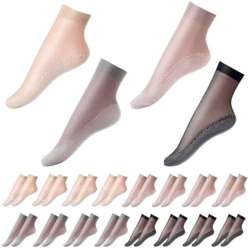 JNYUTEEN 20 Pares Calcetines Tobilleros, Medias de Nylon Mujer Calcetines Tobilleros Cortas, Antideslizantes Calcetine Altos Calcetine Finos para Las Mujeres