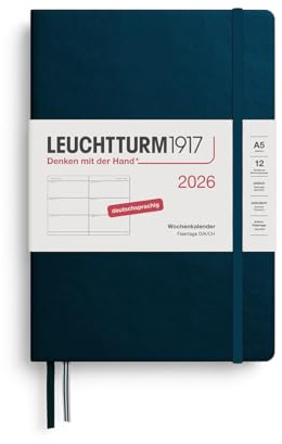 LEUCHTTURM1917 372531 Wochenkalender Medium (A5) 2026, 12 Monate, Deep Sea, Deutsch