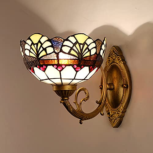 GAUUA Tiffany Estilo De Pared, Vidrio De 20 Cm Sombra Lámpara De Pared, Base De Metal, Luminarias De Pared Victoriana para La Sala De Estar Pasillo Dormitorio Granja Lámpara Junto A La Cama