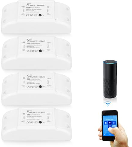 4 interruttori della luce Wlan compatibili con Alexa e Google Home, WiFi + Bluetooth doppio modulo, interruttore smart WiFi, modulo relè con protezione contro il surriscaldamento