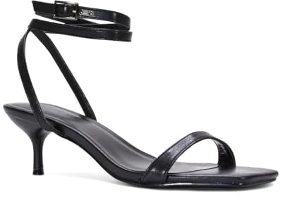 ESSEX GLAM Women's Strappy Ankle Strap Sandals Ladies Black Synthetic Leather Stiletto Kitten Heel Party Evening Prom Shoes Size 6