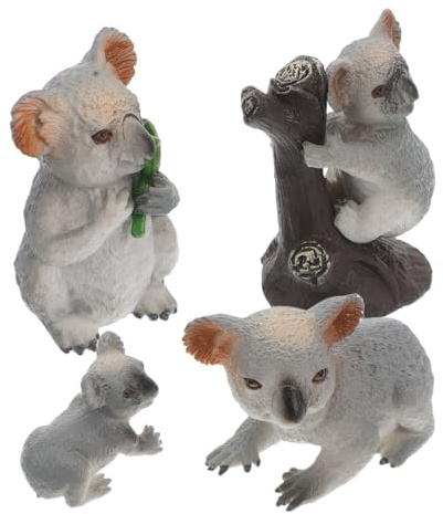 ZUNOXAZ Set 4 Pezzi Modelli Realistici di Koala Famiglia Decorazioni per Torte e Giardino delle Fate Figure in Miniatura per Terrario Fai da Te e Articoli per Feste