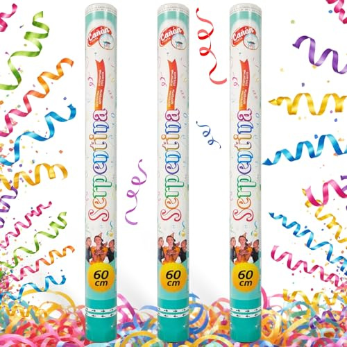 Cañón Confeti Boda, Cañón para fiestas y eventos, Fáciles y Seguros de Usar, Apto para bodas, eventos, celebraciones, Uso interior y Exterior, Diseño Serpentina Multicolor, 60 cm, Pack de 3 unidades