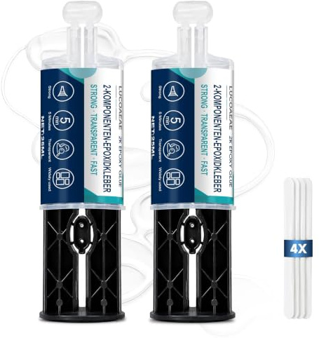 LUCOAEAE 2x25 ml Pegamento Epoxi 2 Componentes Extra Fuerte | Epoxi 2 Componentes, Pegamento Epoxi, para Metal, Plástico, Vidrio, Madera, Cerámica, Transparente