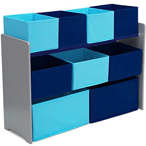 Delta Children Deluxe Multi-Bin Toy Organizer with Storage Bins, Grey/Blue Bins